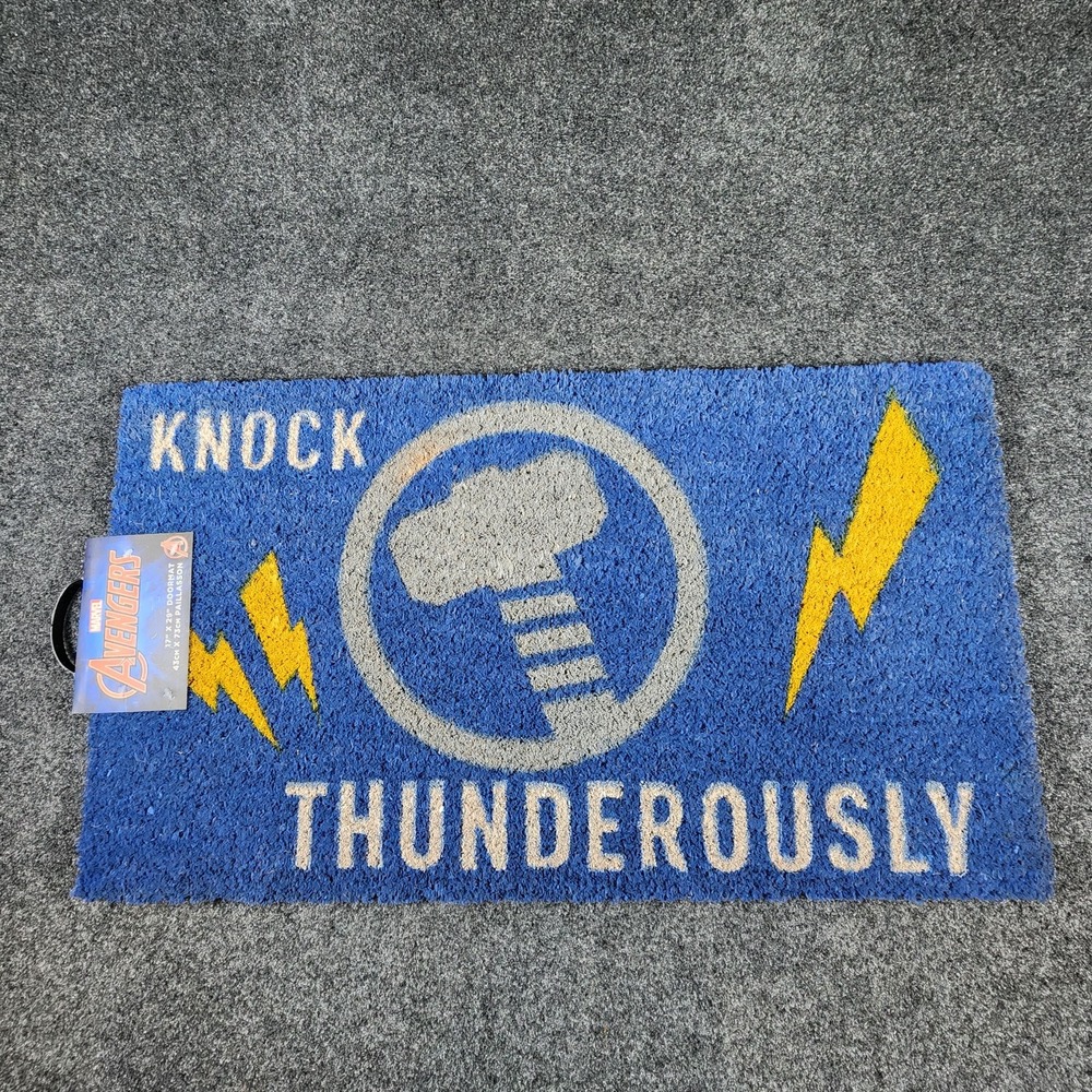 Marvel Avengers Thor Knock Thunderously Mjolnir 17" x‎ 29" Doormat Blue New